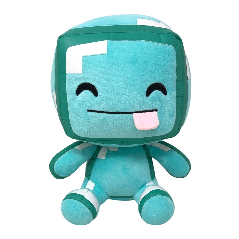 Youtooz Plush Skeppy Diamond Blue Green Cube Head Tongue Out 9" Seated